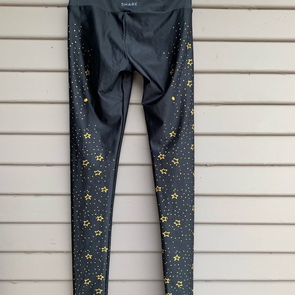 Goldsheep Share Gold Stars Printed Leggings Xsmall Black Yoga gym - Picture 4 of 9